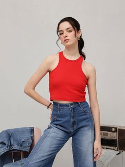 STREET 9 - Red Rib Solid Tank Top