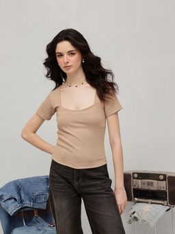 STREET 9 - Beige Rib Top