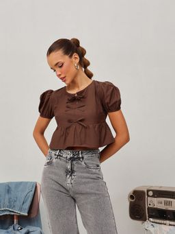 STREET 9 - Brown Bow Crop Top