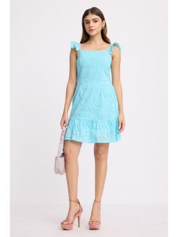 Virgio - Blue Cotton Schiffli Dress
