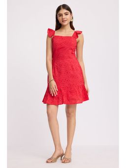 Virgio - Red Cotton Schiffli Dress