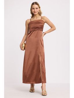 Virgio - Brown Polyester Strapless Dress