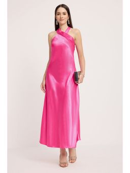 Virgio - Pink Polyester Halter Neck Slim Dress