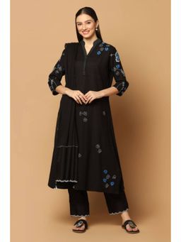 "Two Sisters" by Gyans - Women Black Cotton Embroidered Kurta with Pant and Dupatta