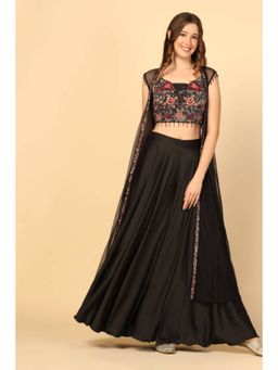 "Two Sisters" by Gyans - Women Black Satin Embroidered Top with Palazzo and Dupatta