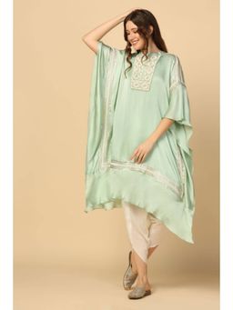 "Two Sisters" by Gyans - Women Blue Satin Embroidered Kurta with Dhoti