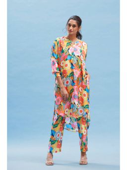 AFFROZ - Orange Floral Printed Kurta with Pant Co-Ord Set's