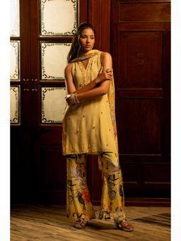 AFFROZ - Misted Yellow Kurta with Palazzo and Dupatta