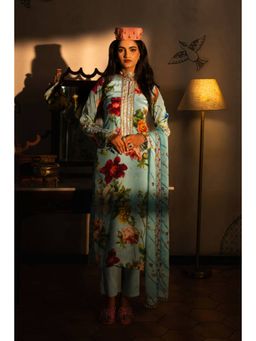 AFFROZ - Powder Blue Floral Kurta with Pant and Dupatta