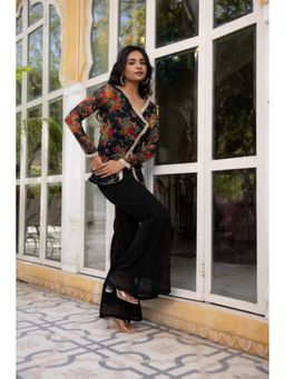DEASHA INDIA - Women Black Chiffon Floral Top with Palazzo