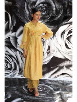 Label Niti Bothra - Yellow Embroidered Frock Style Kurta With Palazzo