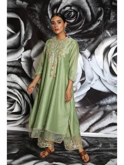 Label Niti Bothra - Mint Green Embroidered Layered Kurta With Palazzo