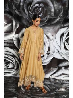 Label Niti Bothra - Beige Embroidered Layered Heavy Kurta With Palazzo