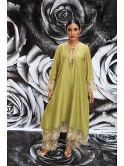 Label Niti Bothra - Green Embroidered Layered Heavy Kurta With Palazzo