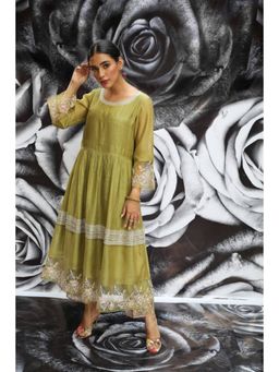 Label Niti Bothra - Green Embroidered Pleats Heavy Kurta With Palazzo