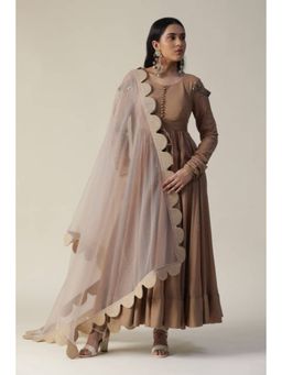 "Two Sisters" by Gyans - Women Beige Chanderi Embroidered Kurta with Pant