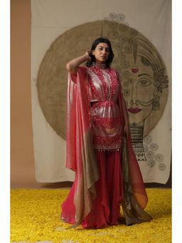 "Two Sisters" by Gyans - Women Pink Georgette Solid Kurta with Pant and Dupatta