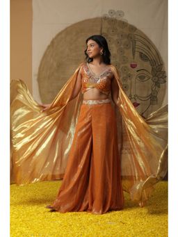 "Two Sisters" by Gyans - Orange Georgette Cape Set