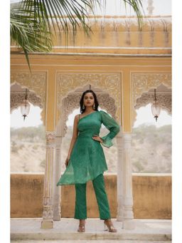 DEASHA INDIA - Women Green Kota Striped Blouse with Pant