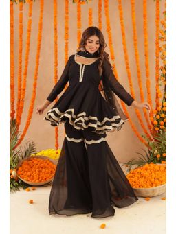 DEASHA INDIA - Women Black Georgette Solid Top with Sharara with Dupatta
