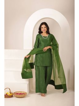 DEASHA INDIA - Women Green Silk Solid Blouse with Palazzo and Dupatta