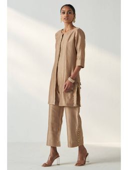 "Two Sisters" by Gyans - Brown Chanderi Silk Co-Ord Set With Potli Button Detailing