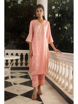 DOHR INDIA - Women Pink Cotton Floral Kurta with Pant