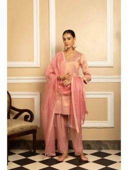 DOHR INDIA - Women Pink Tissue Solid Kurta with Pant and Dupatta