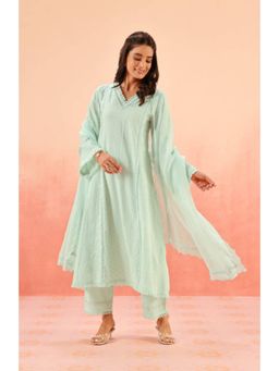DOHR INDIA - Mira Blue Schiffli Kurta with Pant and Dupatta