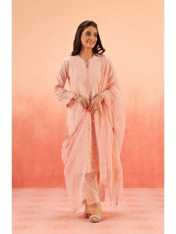DOHR INDIA - Women Pink Cotton Embroidered Kurta with Pant and Dupatta