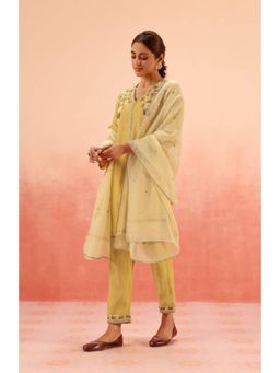 DOHR INDIA - Women Mustard Silk Embroidered Kurta with Pant and Dupatta