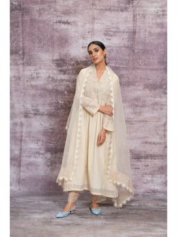 Label Niti Bothra - Ivory Dori Embroidered Frock Style Kurta With Palazzo