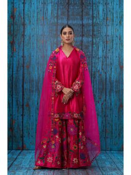 Label Niti Bothra - Pink Floral Embroidered Kurta With Sharara And Dupatta