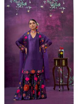 Label Niti Bothra - Purple Floral Embroidered Kurta With Sharara And Dupatta