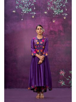 Label Niti Bothra - Purple Floral Embroidered Yoke Kurta With Palazzo