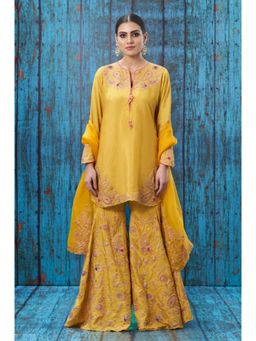 Label Niti Bothra - Mustard Kairi Buta Jaal Kurta With Sharara And Dupatta