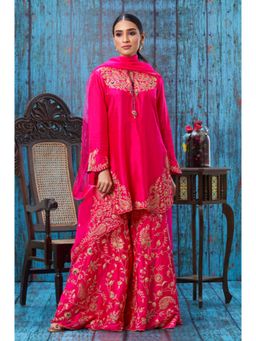 Label Niti Bothra - Pink Kairi Buta Jaal Kurta With Sharara And Dupatta