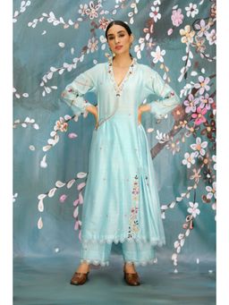 Label Niti Bothra - Light Blue French Knot Pocket Style Kurta With Palazzo