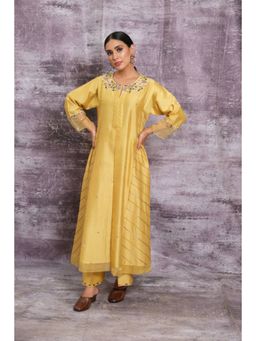 Label Niti Bothra - Yellow French Knot Style Stripe Kurta With Palazzo