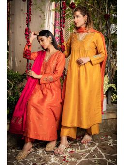 Label Niti Bothra - Orange Zardozi Kurta With Palazzo