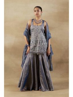 "Two Sisters" by Gyans - Blue Garden Theme Sharara Set With Chanderi Banarasi Dupatta