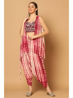 "Two Sisters" by Gyans - Women Maroon Georgette Tie & Dye Blouse with Dhoti and Cape