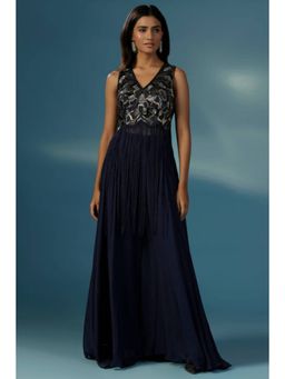 "Two Sisters" by Gyans - Navy Blue Fringed Sharara Set