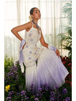 "Two Sisters" by Gyans - White And Lavender Georgette Hand-Embellished Gharara Set