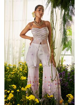 "Two Sisters" by Gyans - Purple Georgette Floral Shoulder Straps Kurta And Sharara