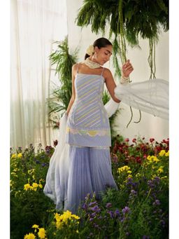 "Two Sisters" by Gyans - Blue Gharara Set With Pastel Applique Work