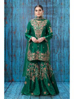 Label Niti Bothra - Green Kairi Buta Jaal Kurta With Sharara And Dupatta