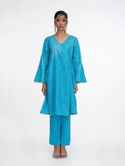 House of Surkh - Blue Solid/Plain Kurta With Pant