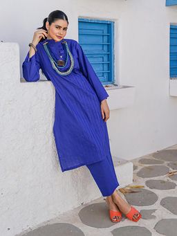 House of Surkh - Blue Solid/Plain Kurta With Pant