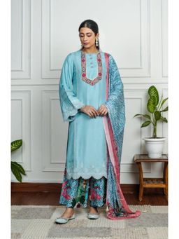 House of Surkh - Blue Printed Kurta With Palazzo And Dupatta